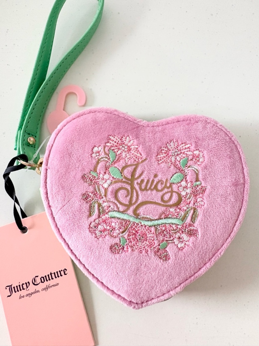 Juicy Couture Juicy In Bloom Heart Coin Purse Cherry Blossom Pink Green - NWT - Picture 3 of 4
